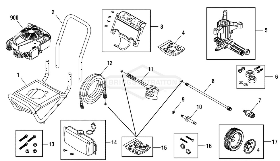 Briggs & Stratton pressure washer model 020441-0 replacement parts, pump breakdown, repair kits, owners manual and upgrade pump.